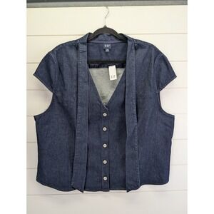 GAP Denim Top Women XXL Blue Tie Classic Preppy Kennedy Nautical Old Money
